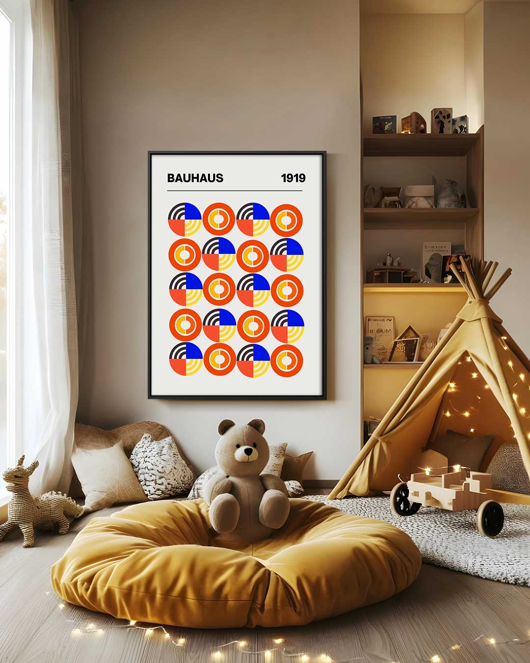 Retro Bauhaus Cirkelpatroon Kunstwerk-canvas-dibond-plexiglas-wanddecoratie-WallArtistic